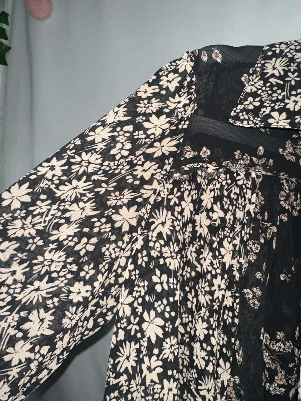 Free People Black Sheer Floral Tie-Front Blouse